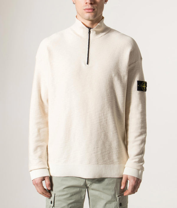 Relaxed Fit Quarter Zip Knit Jumper in Ivory | STONE ISLAND | EQVVS