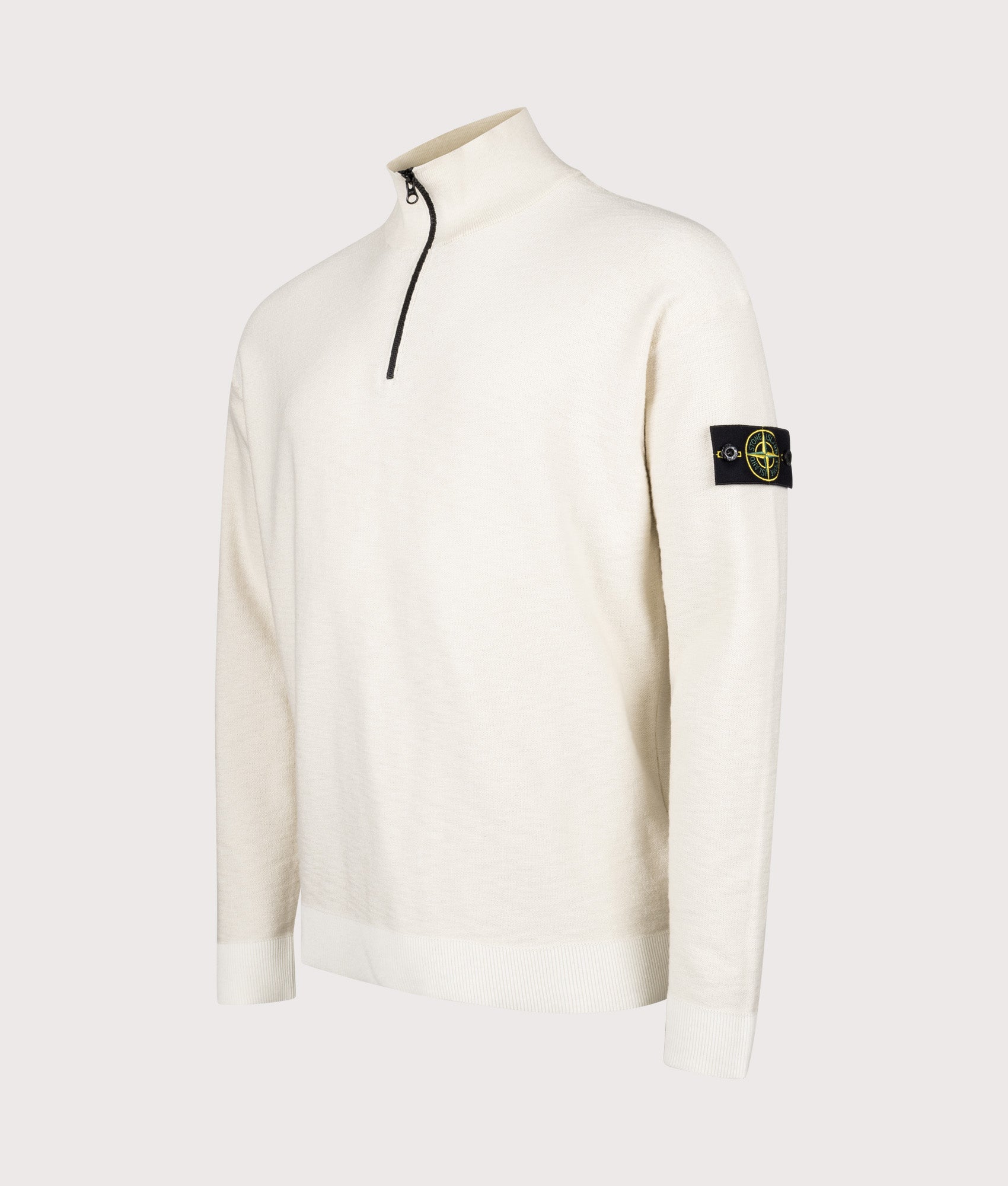 Stone Island Lightweight Quarter Zip Knit in Ivory at EQVVS Menswear. Front angle shot 