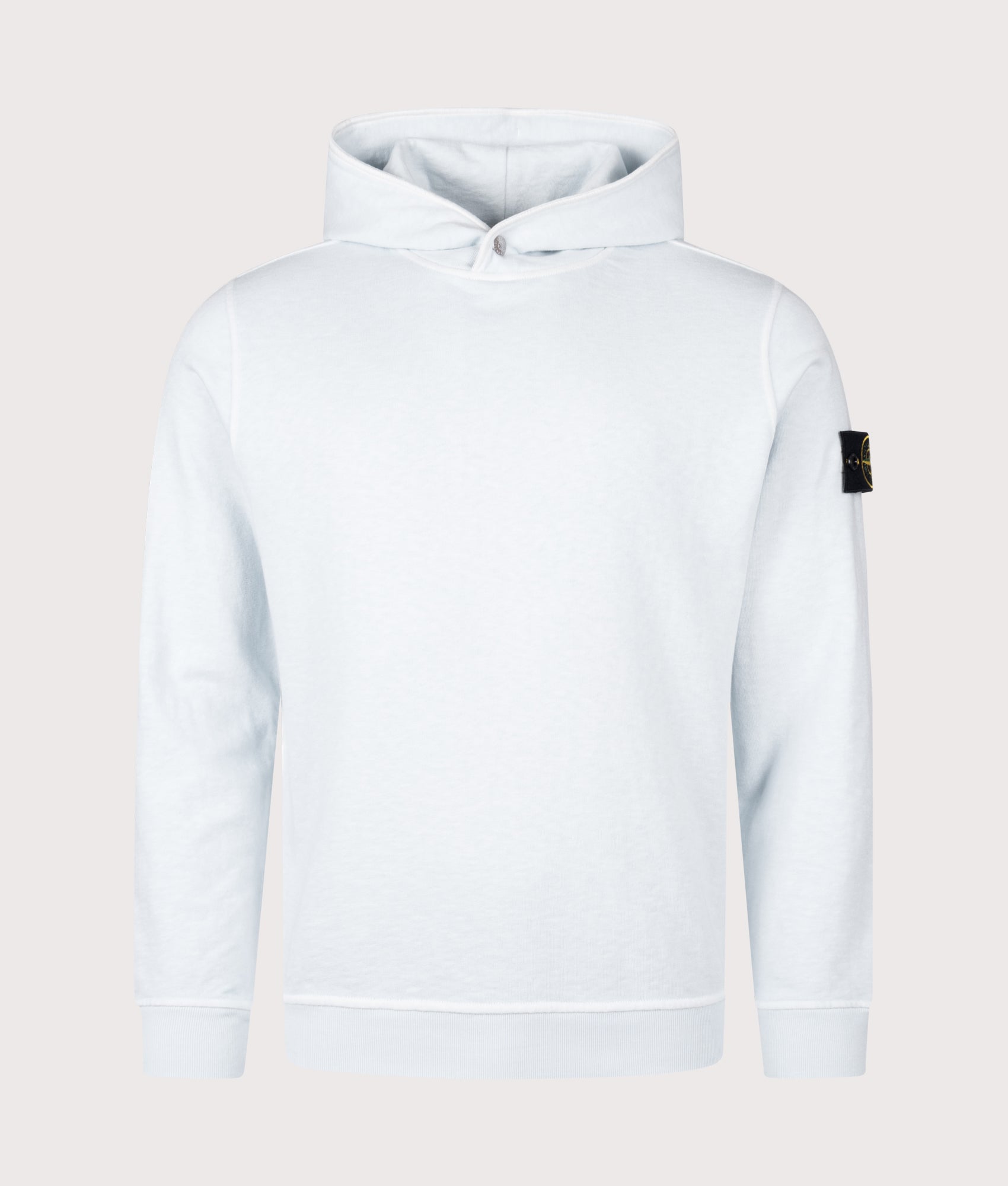 Stone Island release the Malfilé Fleece 'Old' Effect Hoodie in Sky Blue at EQVVS Menswear. Front shot.
