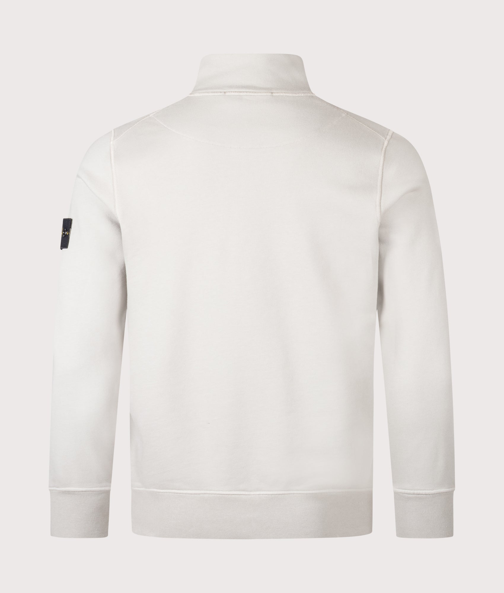 Stone Island Quarter Zip Sweatshirt in Pearl Grey at EQVVS Menswear. Back shot.