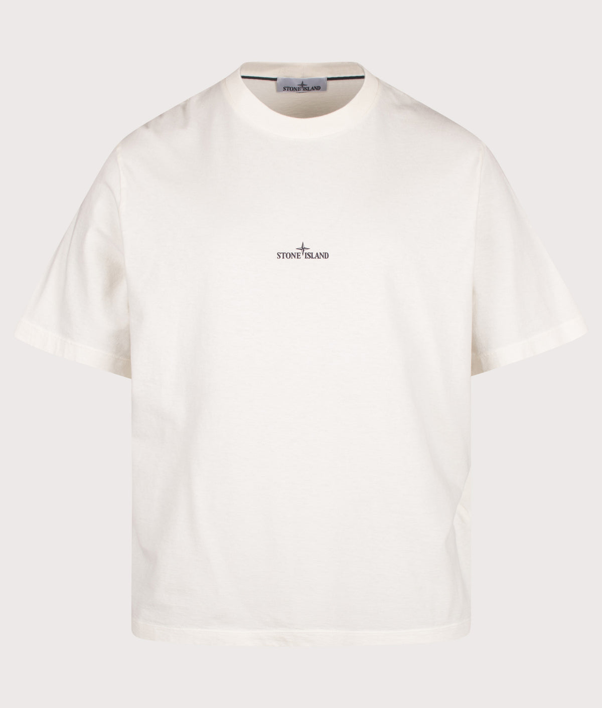 Stone Island Organic Cotton 'DESERT' Print T-Shirt in Ivory at EQVVS Menswear. Front shot.
