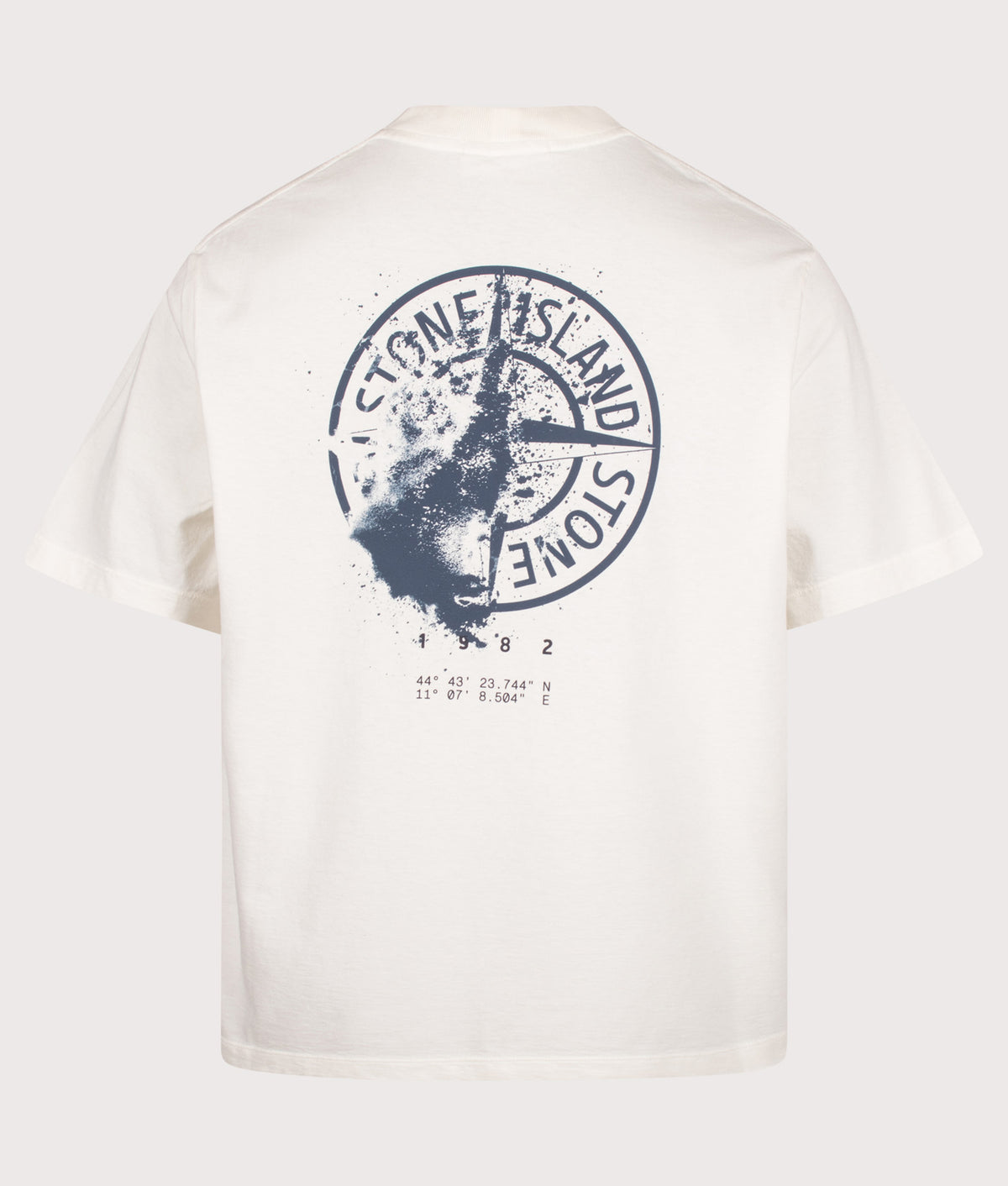 Stone Island Organic Cotton 'DESERT' Print T-Shirt in Ivory at EQVVS Menswear. Back shot.