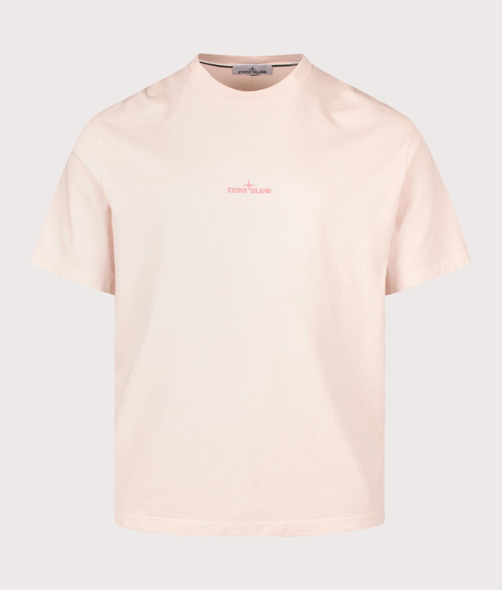 Stone Island Organic Cotton 'DESERT' Print T-Shirt in Antique Rose at EQVVS Menswear. Front shot.