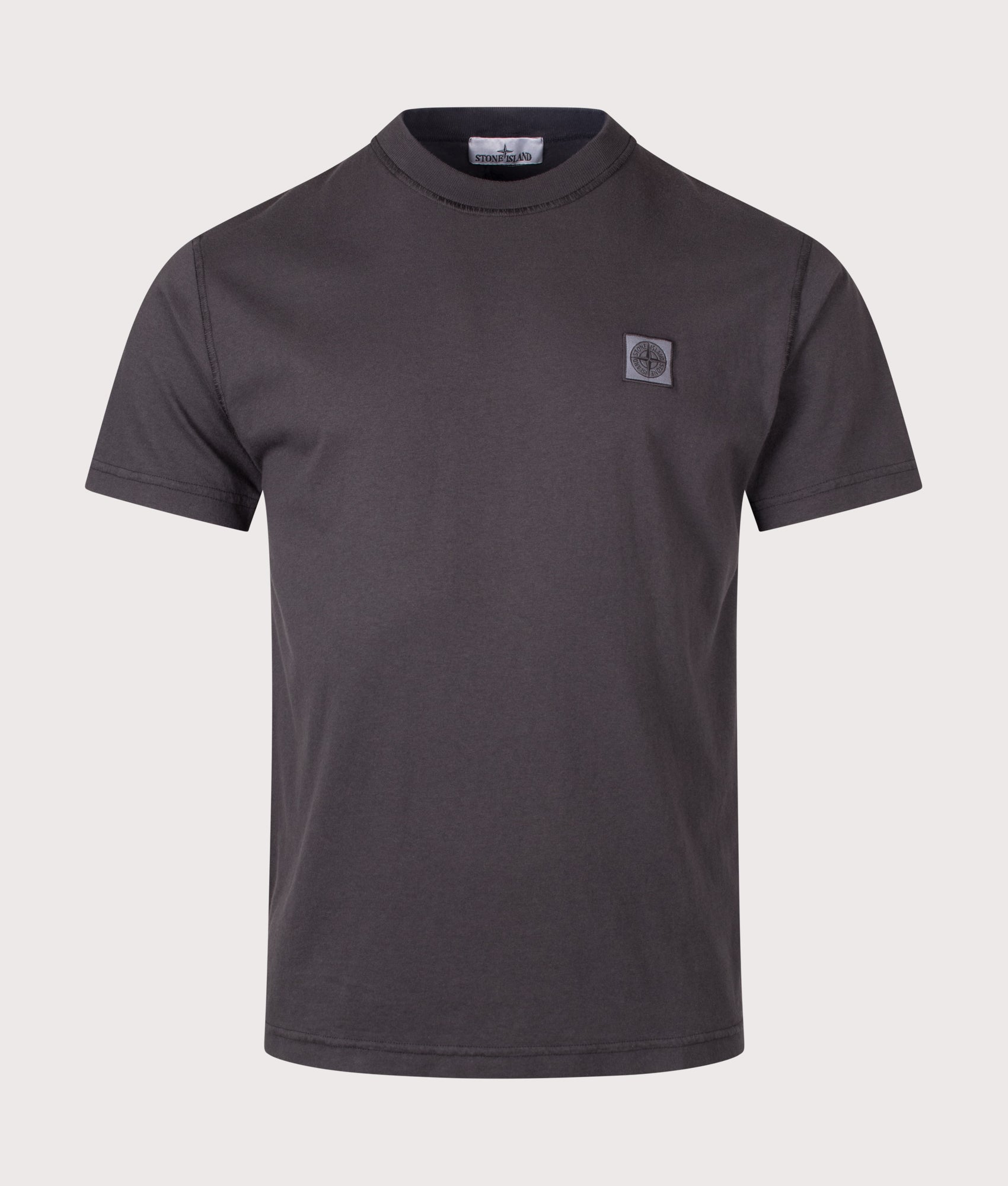 Stone Island Slim Fit Organic Cotton 'FISSATO' Effect T-Shirt in Charcoal at EQVVS Menswear. Front shot.