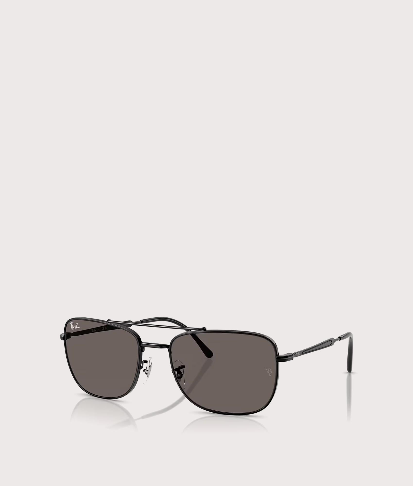 RB3755 Sunglasses in Polished Black-Dark Grey Lenses by Ray-Ban. Shot by EQVVS. Front Detail Shot.