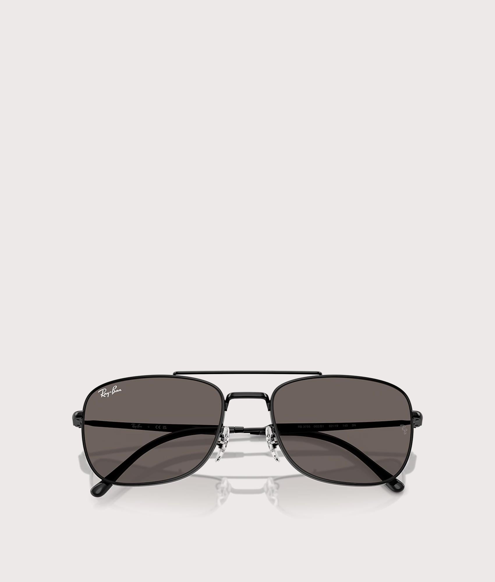 RB3755 Sunglasses in Polished Black-Dark Grey Lenses by Ray-Ban. Shot by EQVVS. Flat Shot.