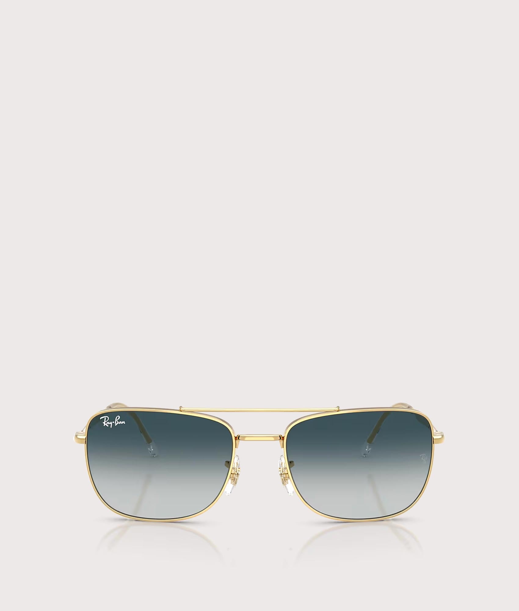 Ray-Ban RB3755 Sunglasses in Polished Arista Gold with Grey Gradient Blue lenses at EQVVS Menswear. Front shot.