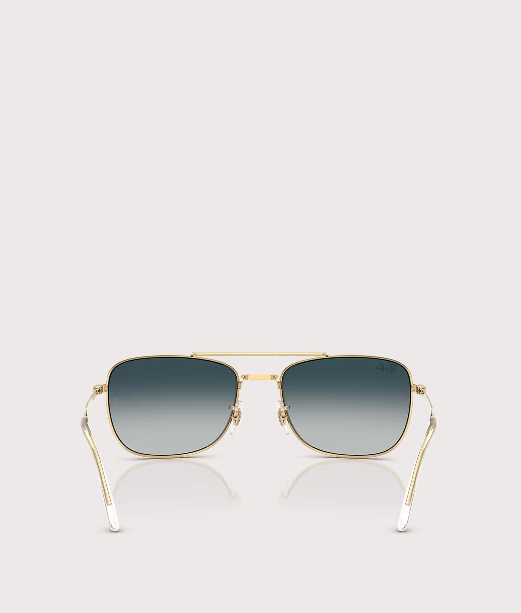 Ray-Ban RB3755 Sunglasses in Polished Arista Gold with Grey Gradient Blue lenses at EQVVS Menswear. Back shot.