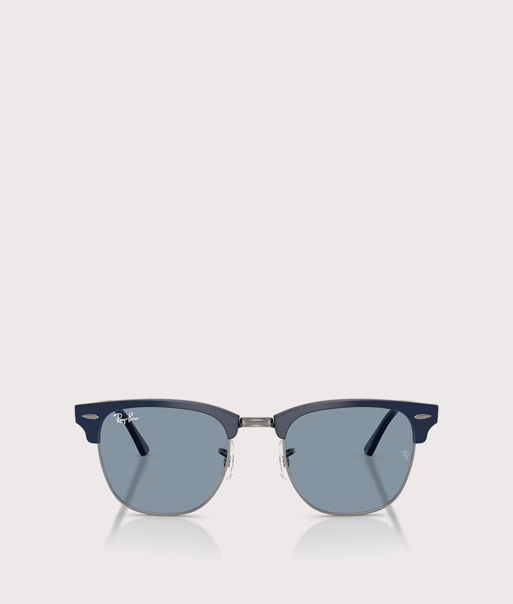 Clubmaster Classic Sunglasses in Matte Blue & Gunmetal-Blue Lens by Ray-Ban. Shot by EQVVS. Front shot.