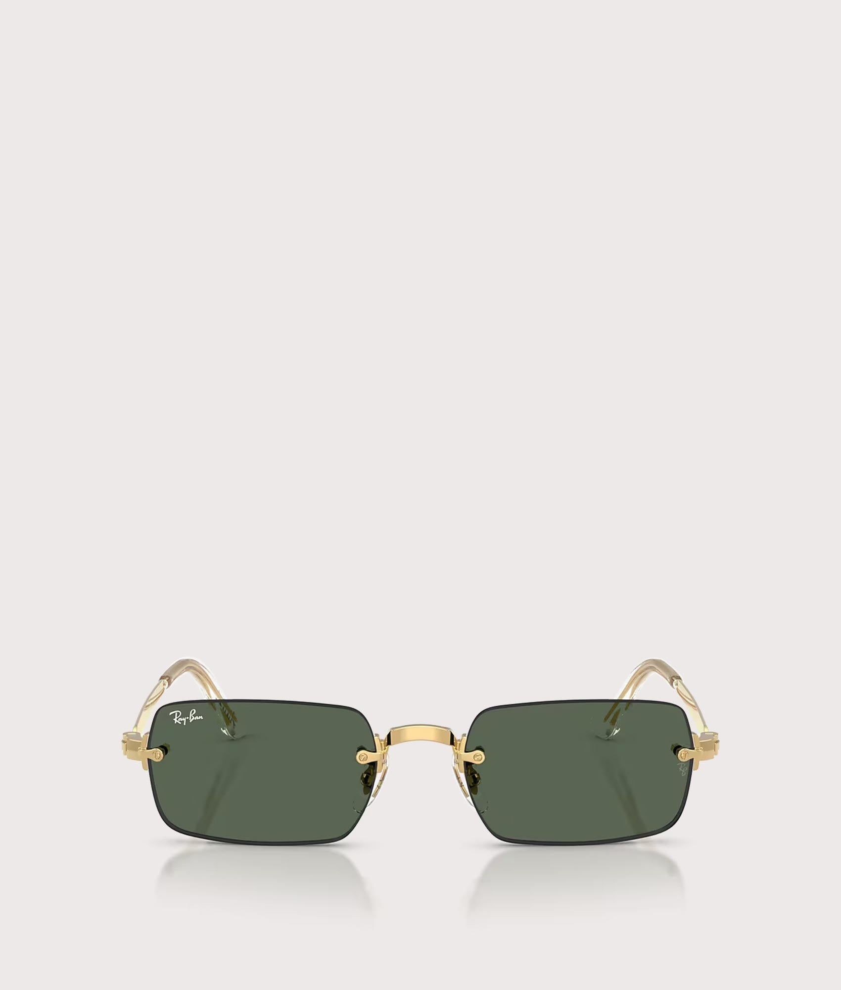 Ray-Ban RB3928 By A$AP Rocky Sunglasses in 001/71 Arista gold colourway with Dark Green lenses at EQVVS Menswear. Front shot.