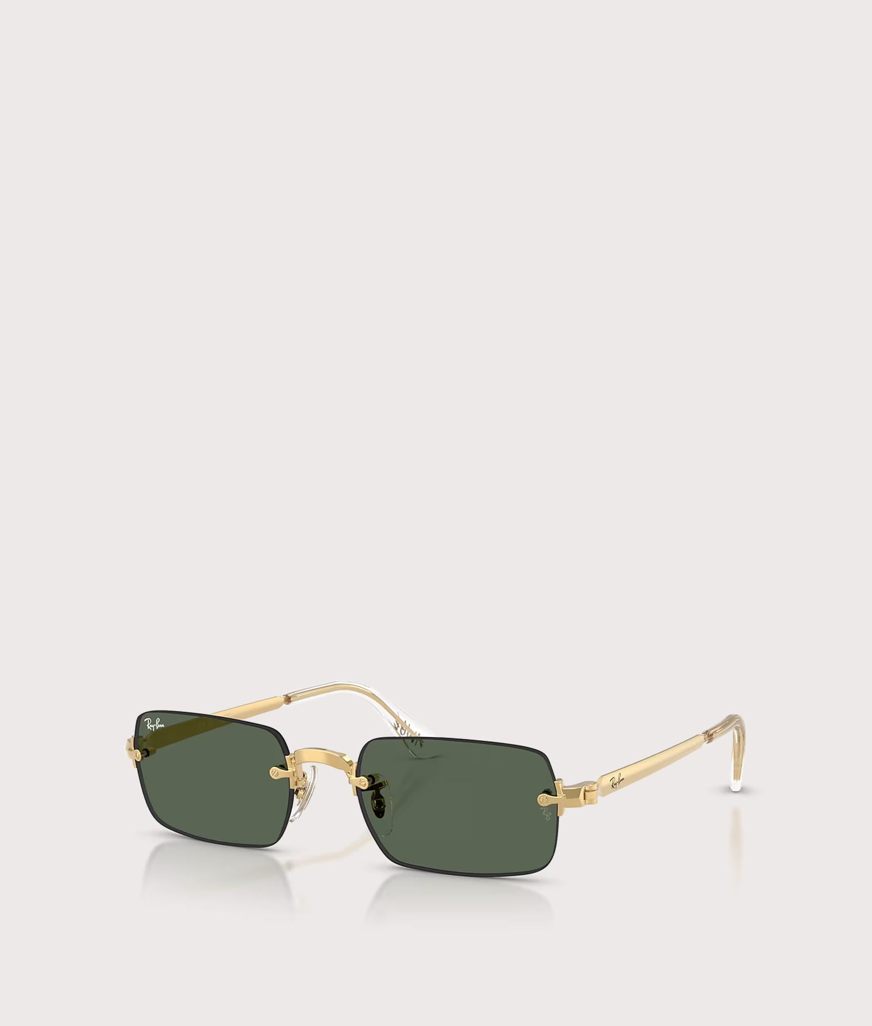 Ray-Ban RB3928 By A$AP Rocky Sunglasses in 001/71 Arista gold colourway with Dark Green lenses at EQVVS Menswear. Angled front shot.