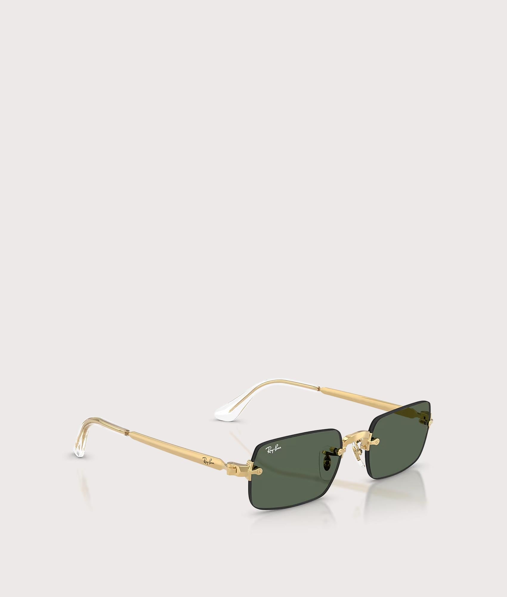 Ray-Ban RB3928 By A$AP Rocky Sunglasses in 001/71 Arista gold colourway with Dark Green lenses at EQVVS Menswear. Angled front shot.
