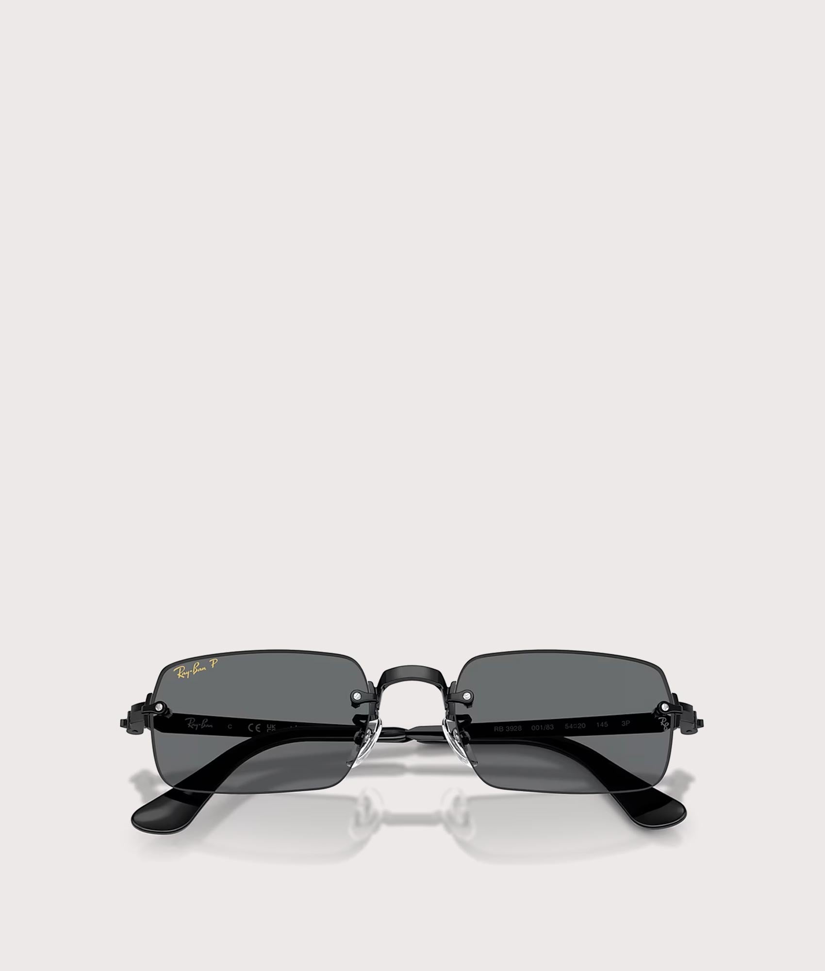 Ray-Ban RB3928 By A$AP Rocky Sunglasses in Polished Black colourway with Dark Grey Polarized lens at EQVVS Menswear. Front shot.
