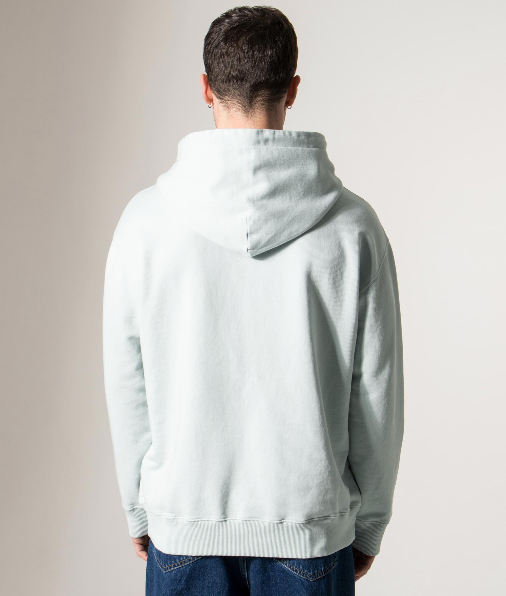 MM6 Maison Margiela Numeric Sweatshirt in Light Turquoise at EQVVS Menswear. Model back shot.