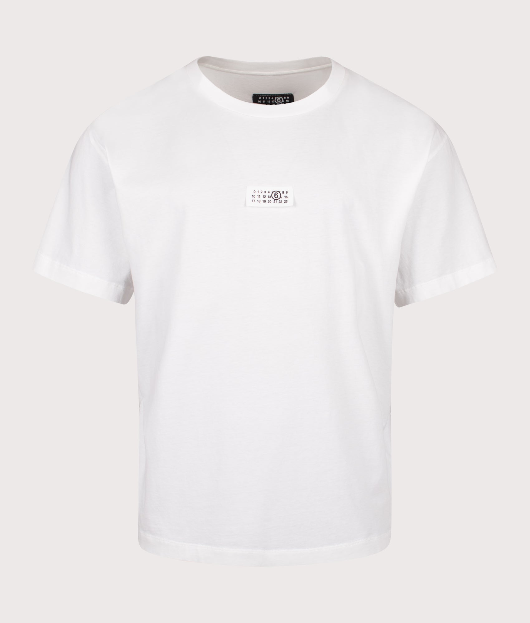 MM6 Maison Margiela Numeric Cotton T-Shirt in Off White at EQVVS Menswear. Front shot.