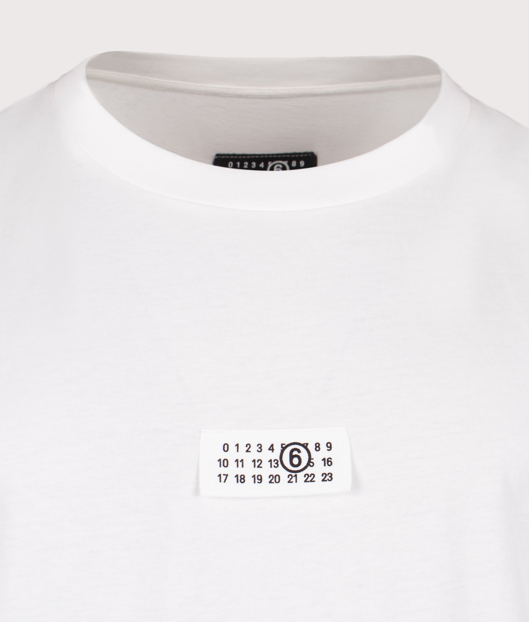 MM6 Maison Margiela Numeric Cotton T-Shirt in Off White at EQVVS Menswear. Detail shot.