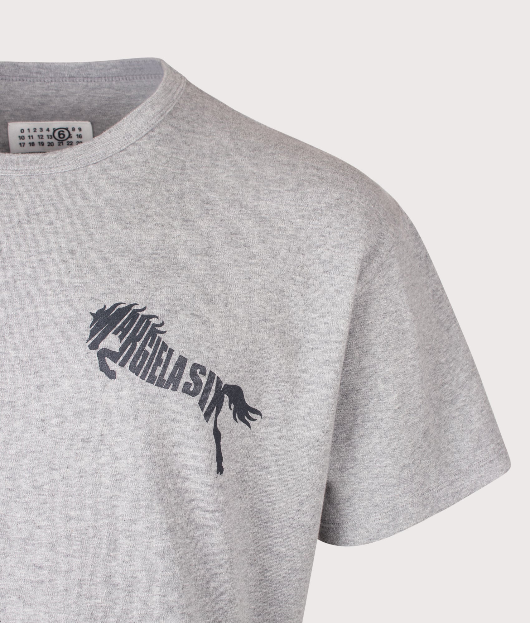 MM6 Maison Margiela Relaxed Fit T-Shirt in Grey Melange at EQVVS Menswear. Detail shot.