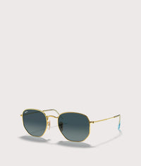 Hexagonal Flat Lenses Sunglasses: 91233M Polished Arista Gold-Blue Lens 