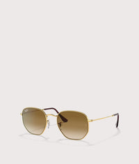Hexagonal Flat Lens Sunglasses: 912443 Polished Arista Gold-Brown Lens 