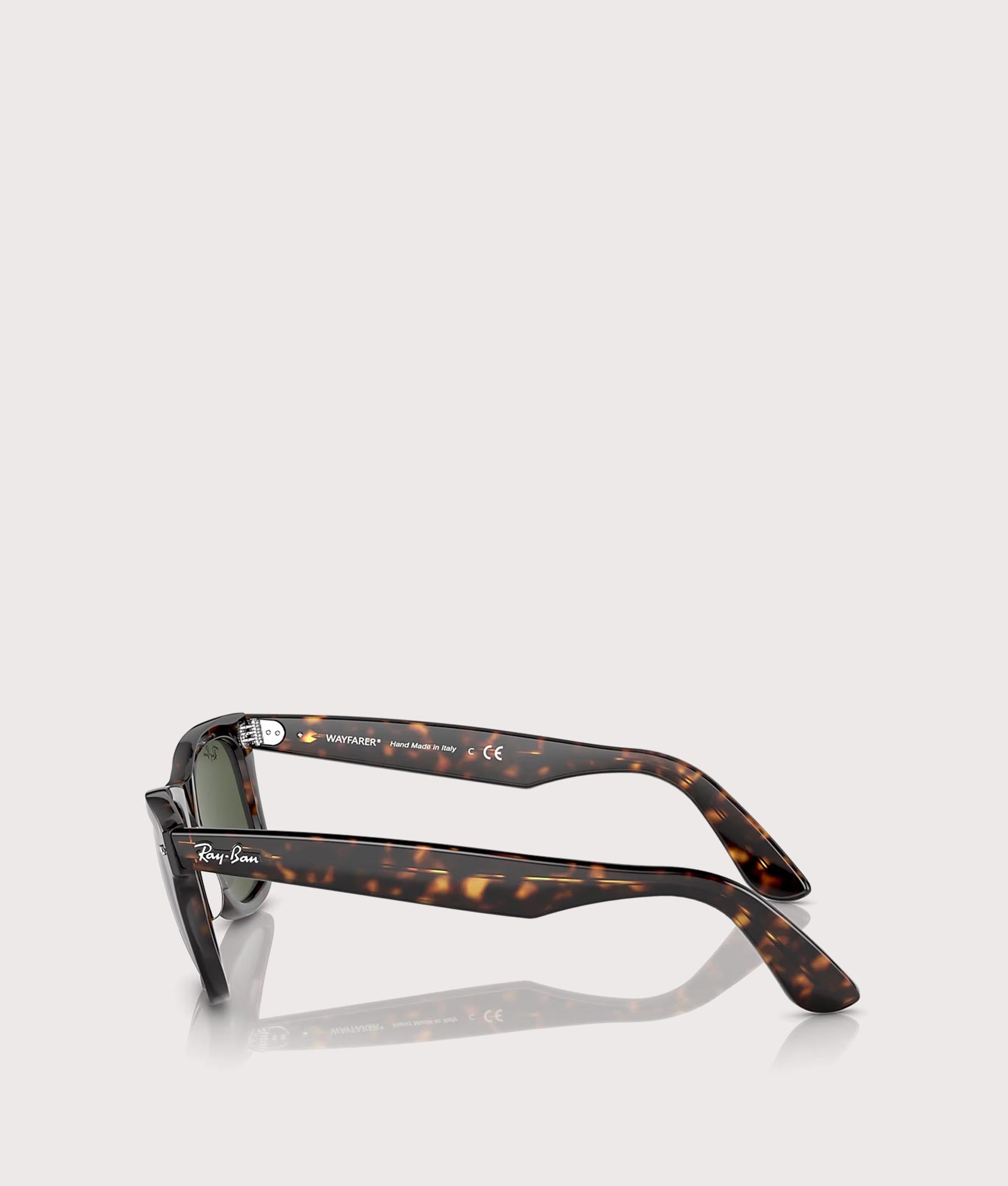 Original Wayfarer Bio-Based Sunglasses in Polished Havana-Green Lenses by Ray-Ban. Shot by EQVVS. Side Shot.