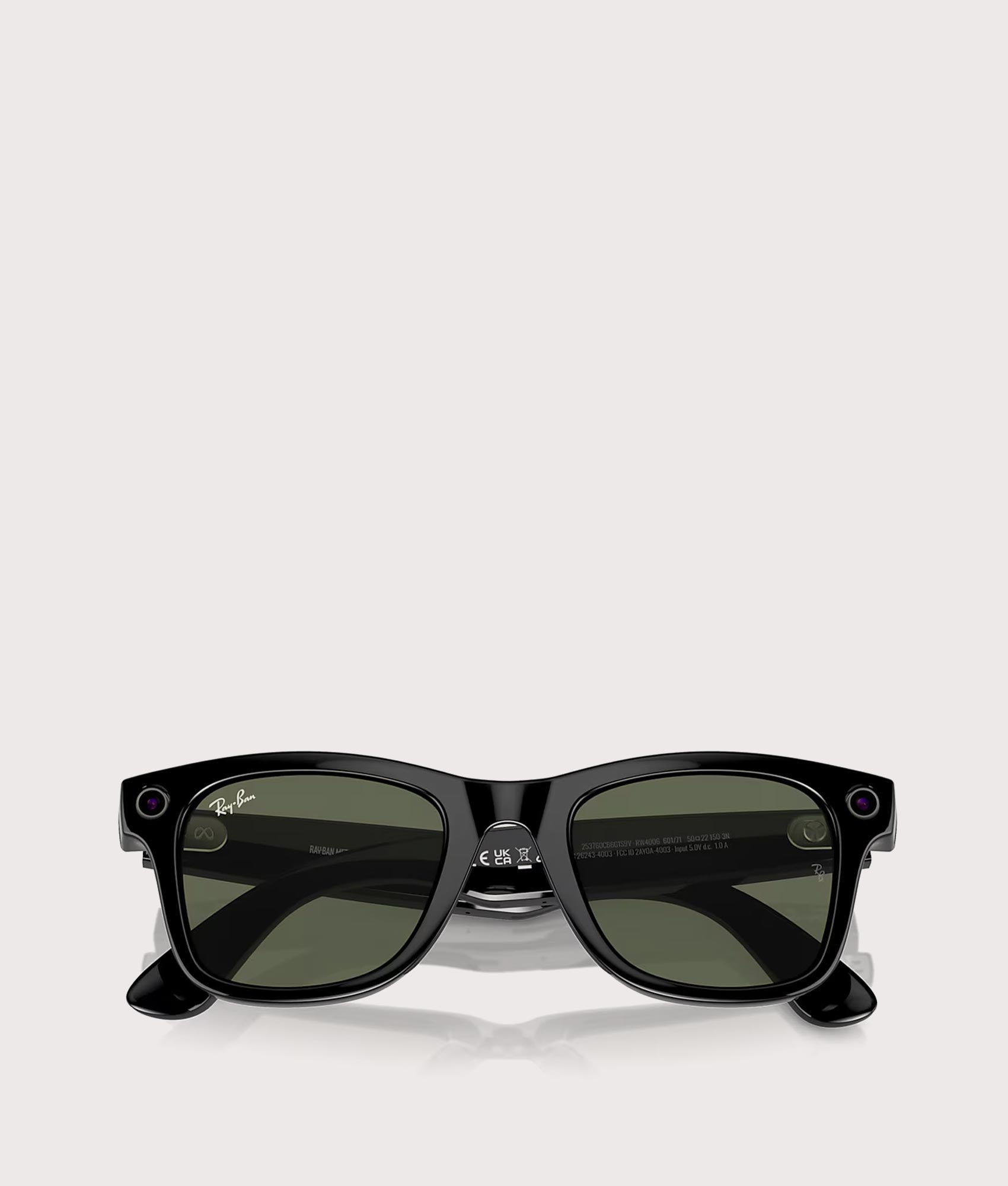 Meta Wayfarer Sunglasses. Shot by EQVVS. Folded front shot.