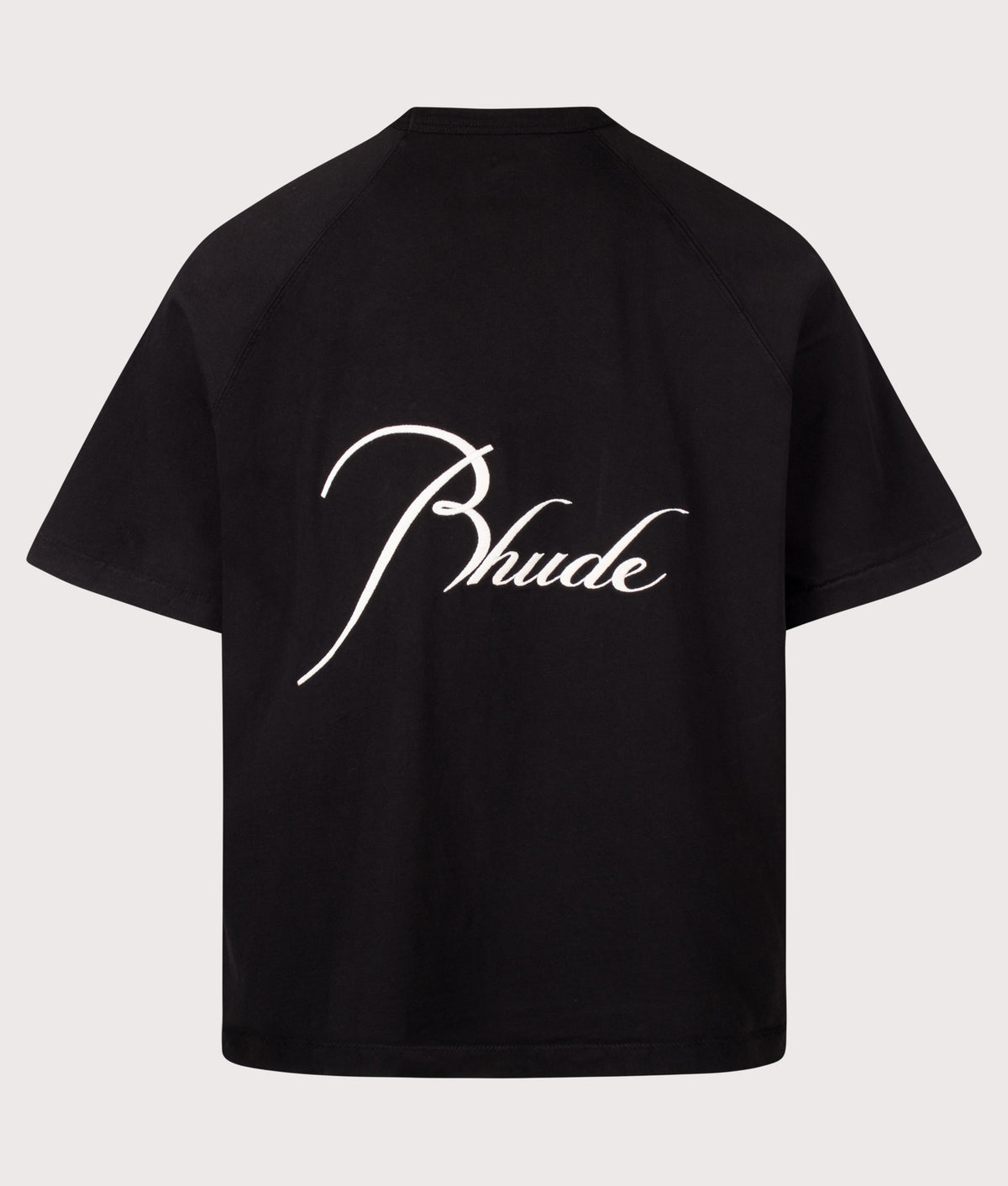 RHUDE Oversized Fit Classique Raglan T-Shirt in Black and White at EQVVS Menswear. Back shot.