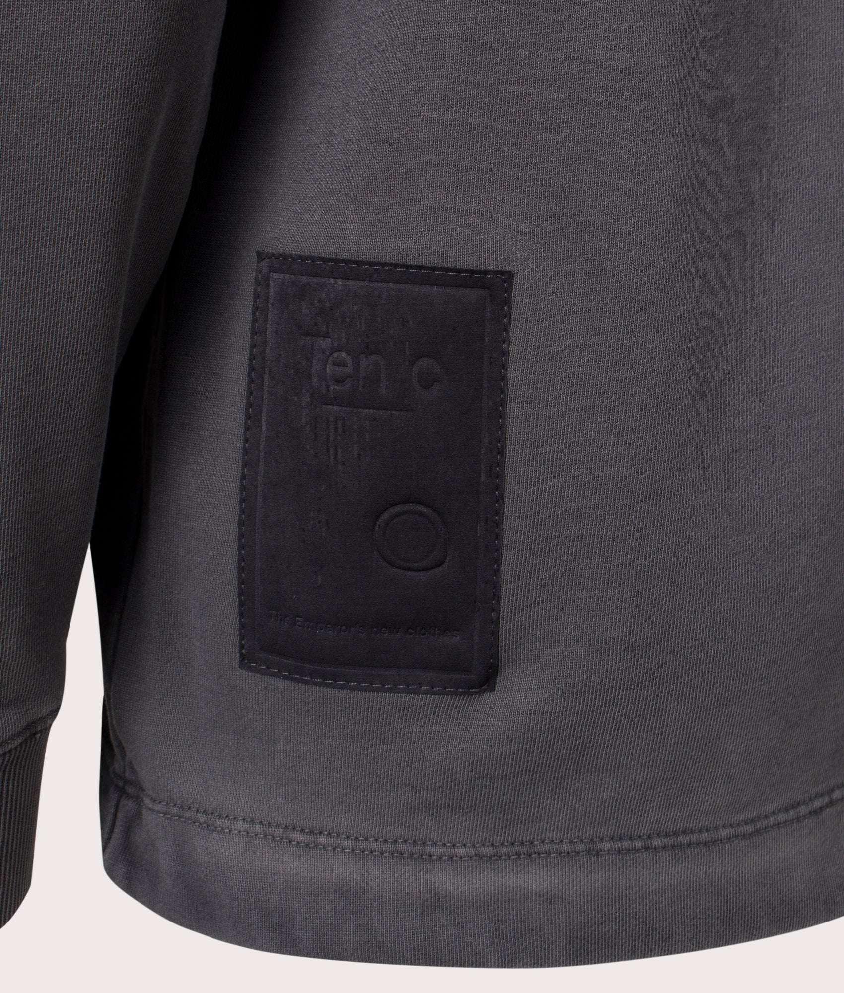 Airbrushed Garment Dyed Sweatshirt in Black by Ten C at EQVVS Menswear. Detail Shot.