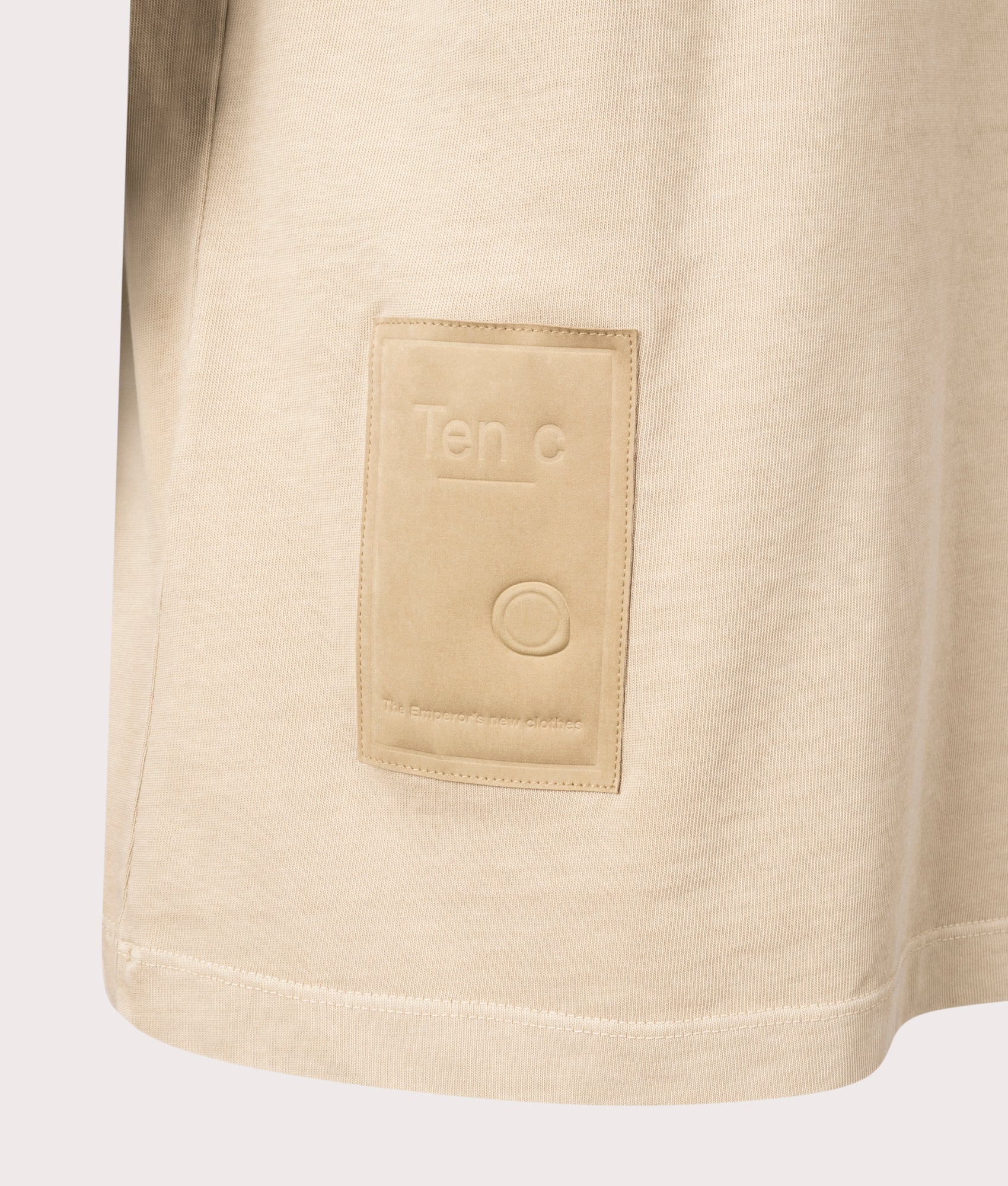 Ten c Mineral Garment Dyed T-Shirt, 100% Cotton in Terracotta at EQVVS. Close-up shot. 