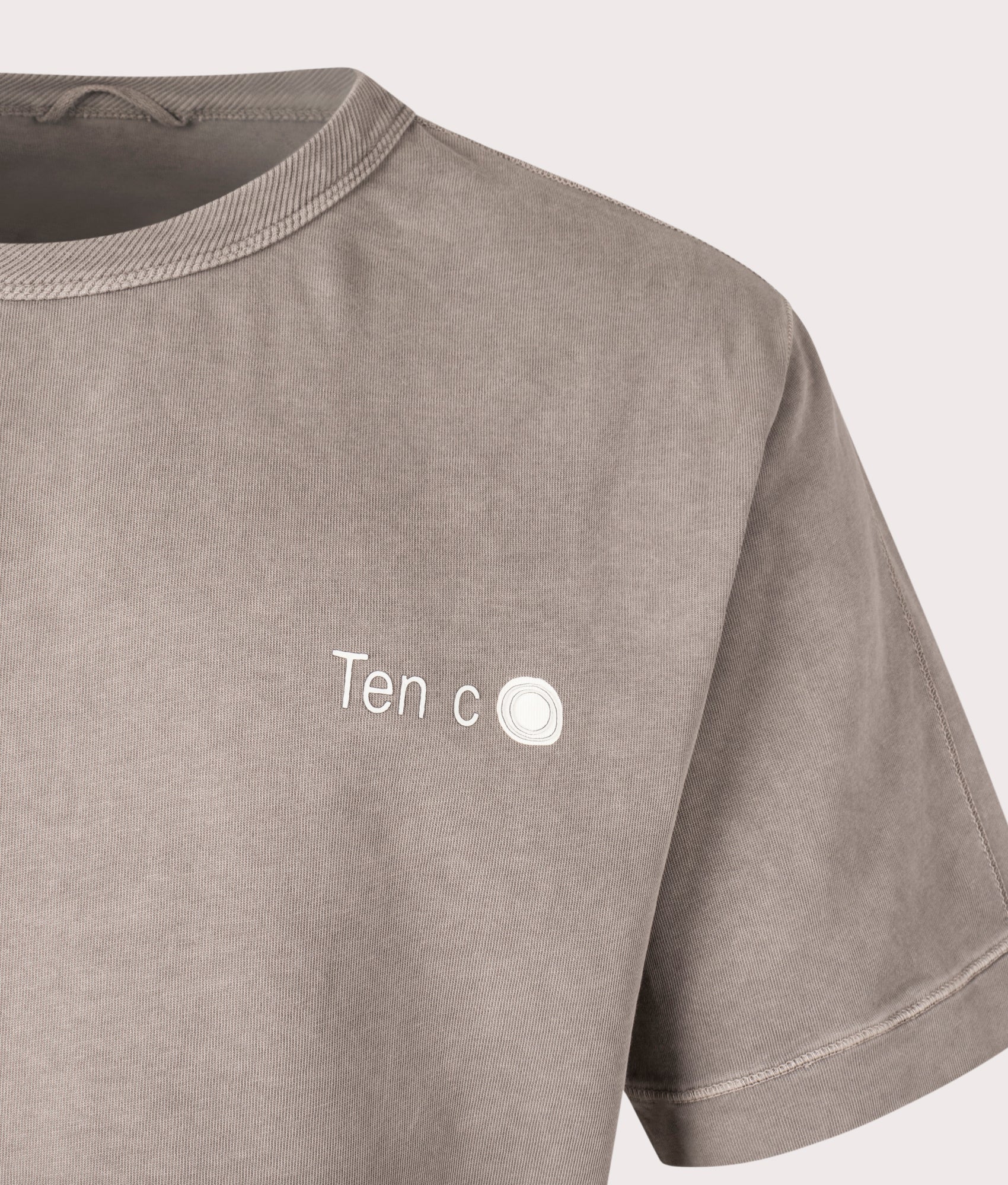 Mineral Garment Dyed T-Shirt in Iron Grey by Ten C at EQVVS Menswear. Detail Shot.