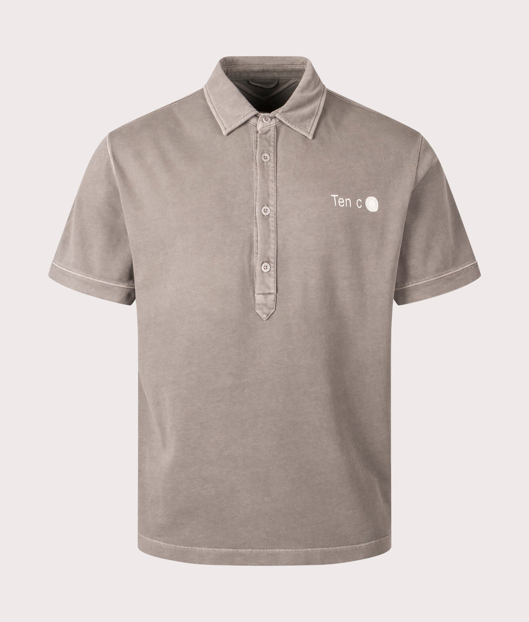 Mineral Garment Dyed Polo Shirts in Iron Grey by Ten C at EQVVS Menswear. Front Shot. 