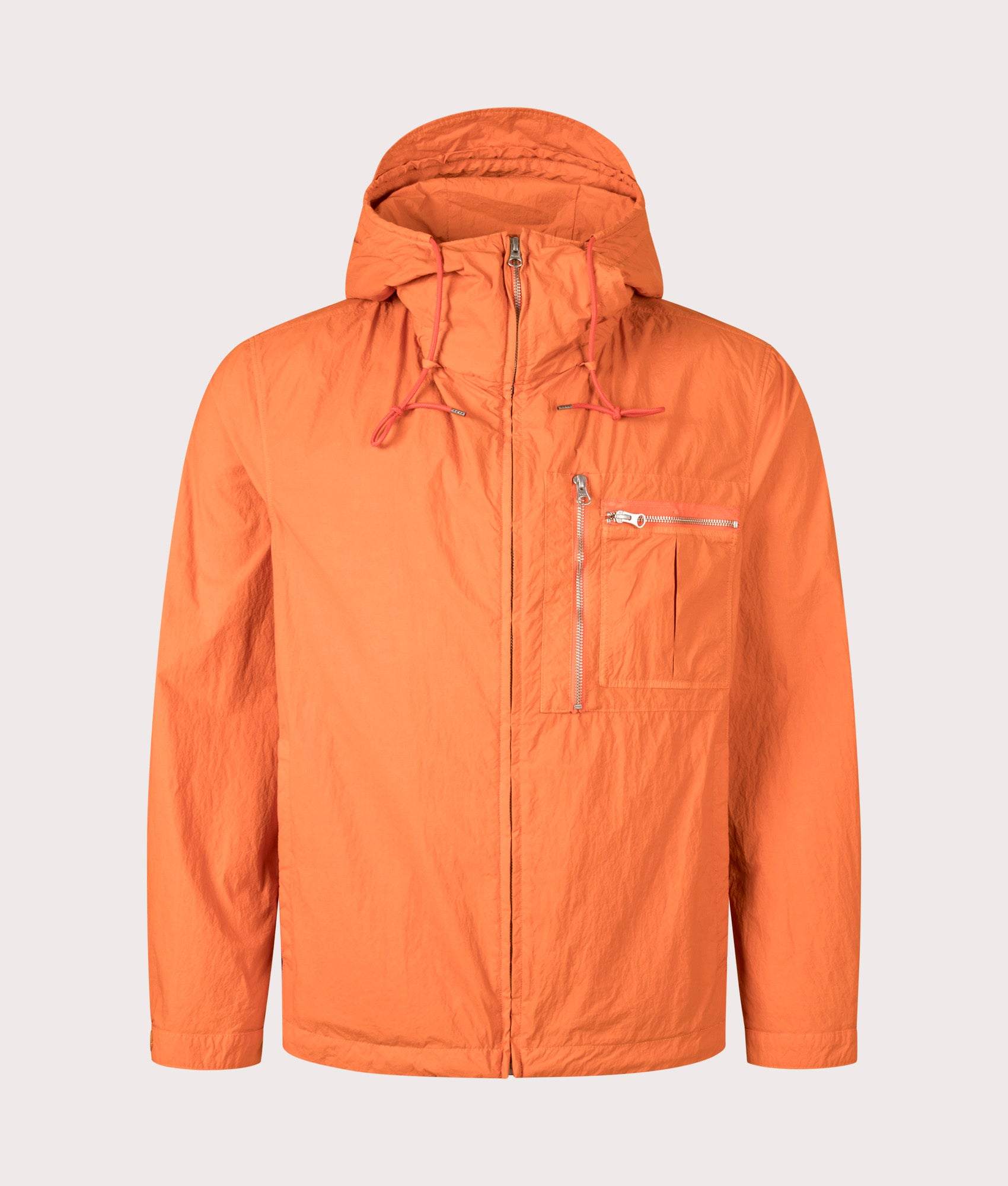 Ten c Garment Dyed Nylon Tactel Lined Jacket by in Orange Koi Carp at EQVVS Menswear. Front shot.