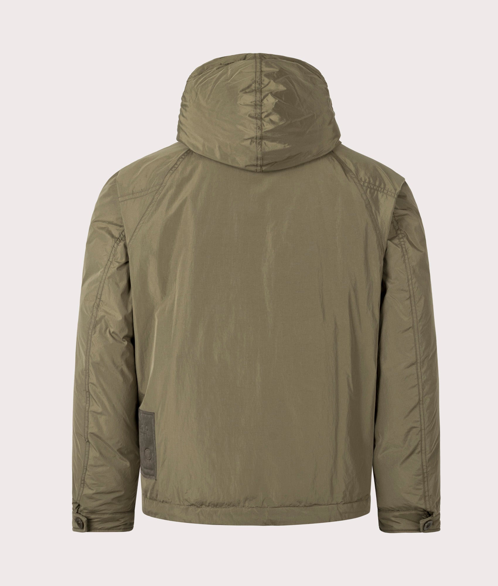 Nylon Micro-Fibre Touch Down Filled Jacket by Ten c in Green Wood. Shot by EQVVS. Back shot.