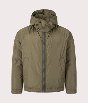 Nylon Micro-Fibre Touch Down Filled Jacket by Ten c in Green Wood. Shot by EQVVS. Front shot.