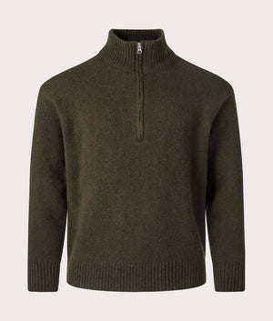 Maglia Collo Alto Quarter Zip Sweatshirt by Ten c in Green Lizard. Shot by EQVVS. Front shot.