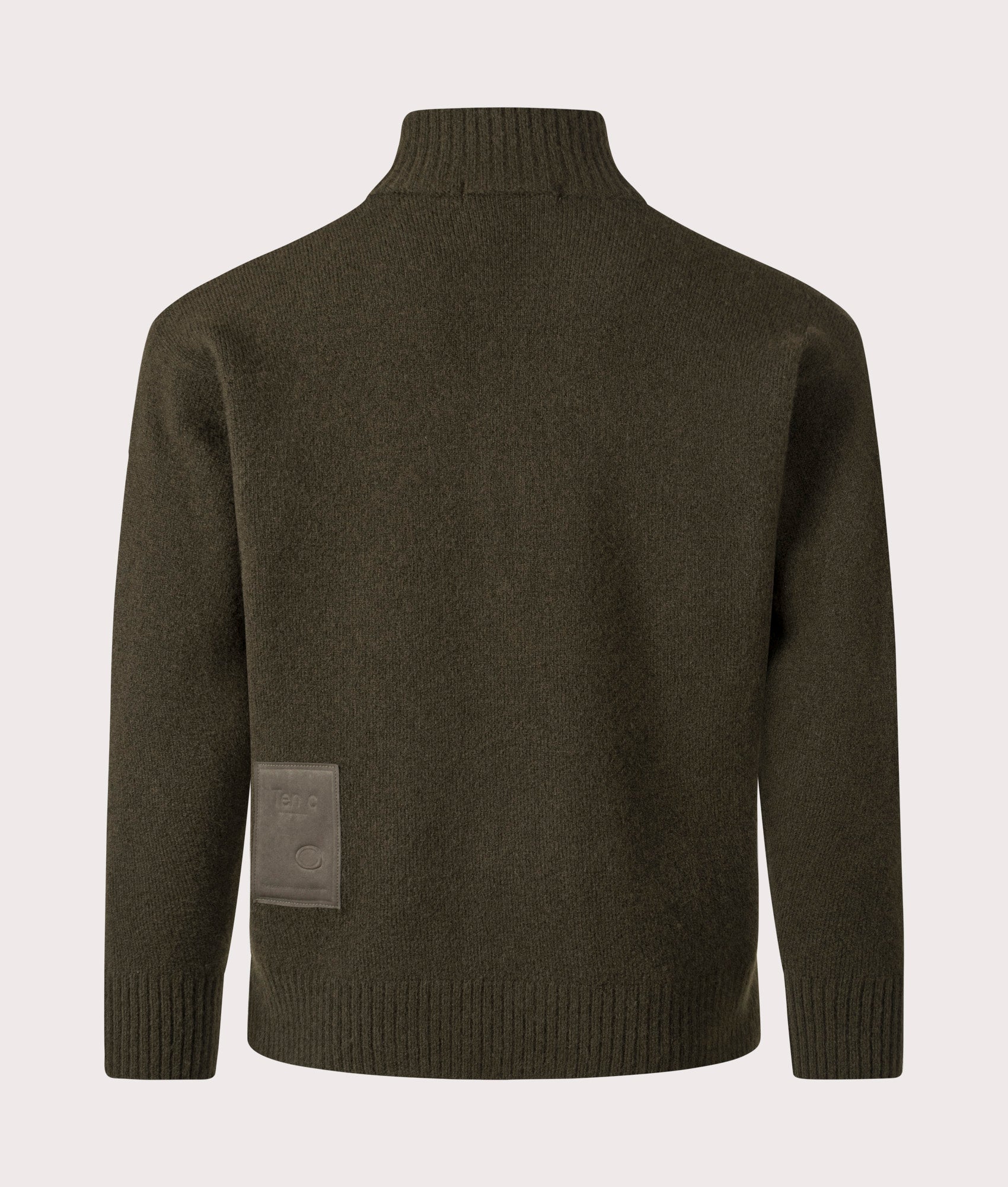 Maglia Collo Alto Quarter Zip Sweatshirt by Ten c in Green Lizard. Shot by EQVVS. Back shot.