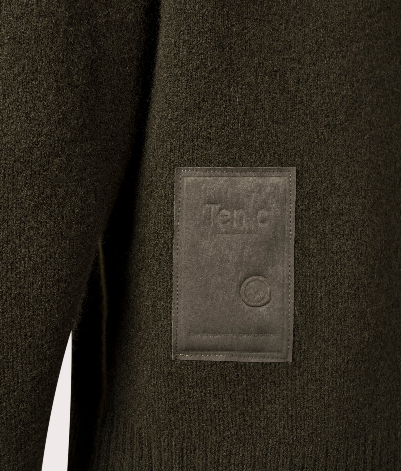 Maglia Collo Alto Quarter Zip Sweatshirt by Ten c in Green Lizard. Shot by EQVVS. Detail shot.