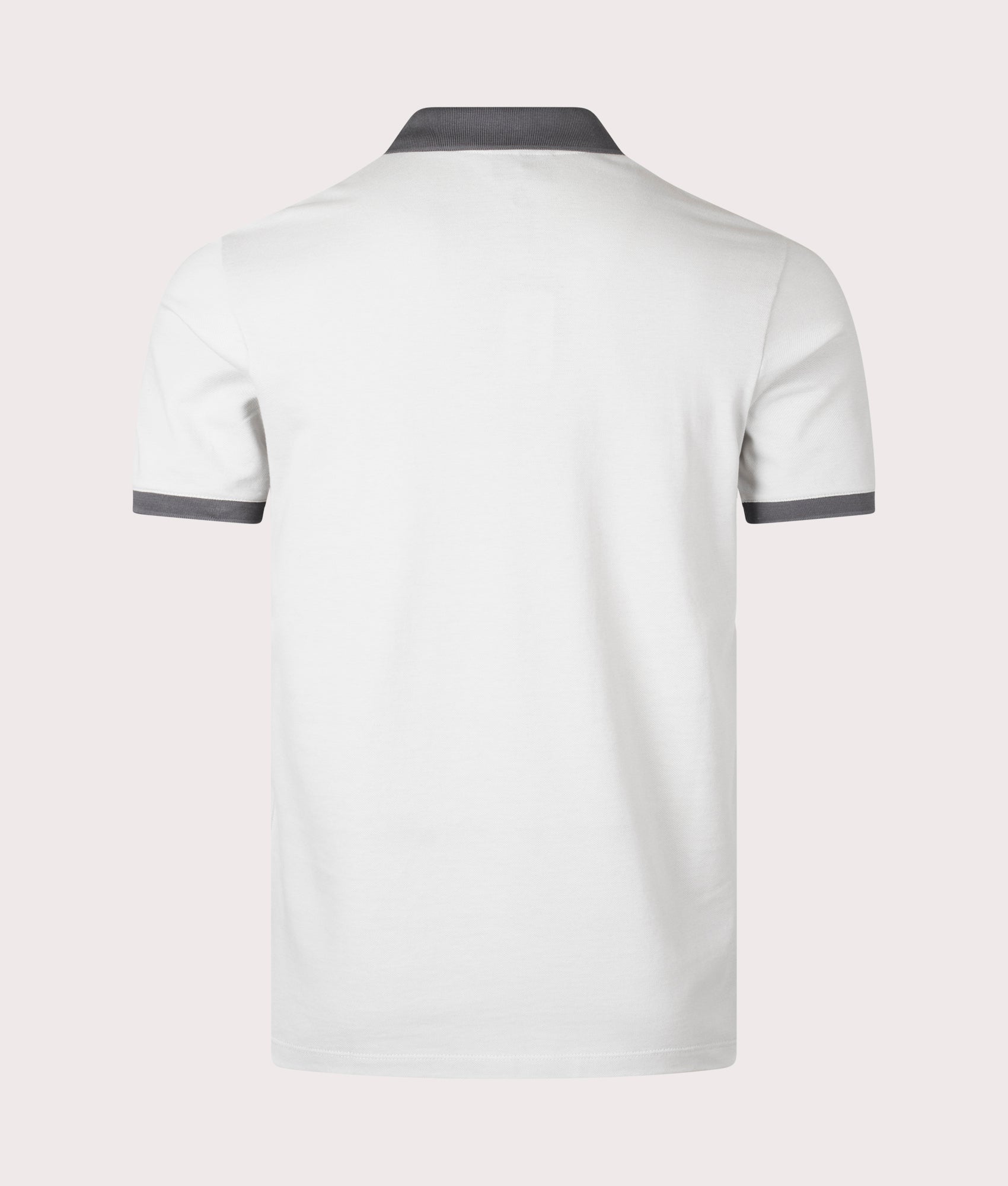 Contrast Collar Logo Polo Shirt in Lunar Rock by Emporio Armani. EQVVS Back Angle Shot.