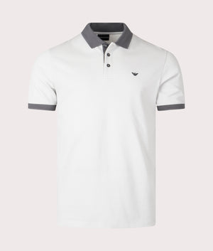 Contrast Collar Logo Polo Shirt in Lunar Rock by Emporio Armani. EQVVS Front Angle Shot.