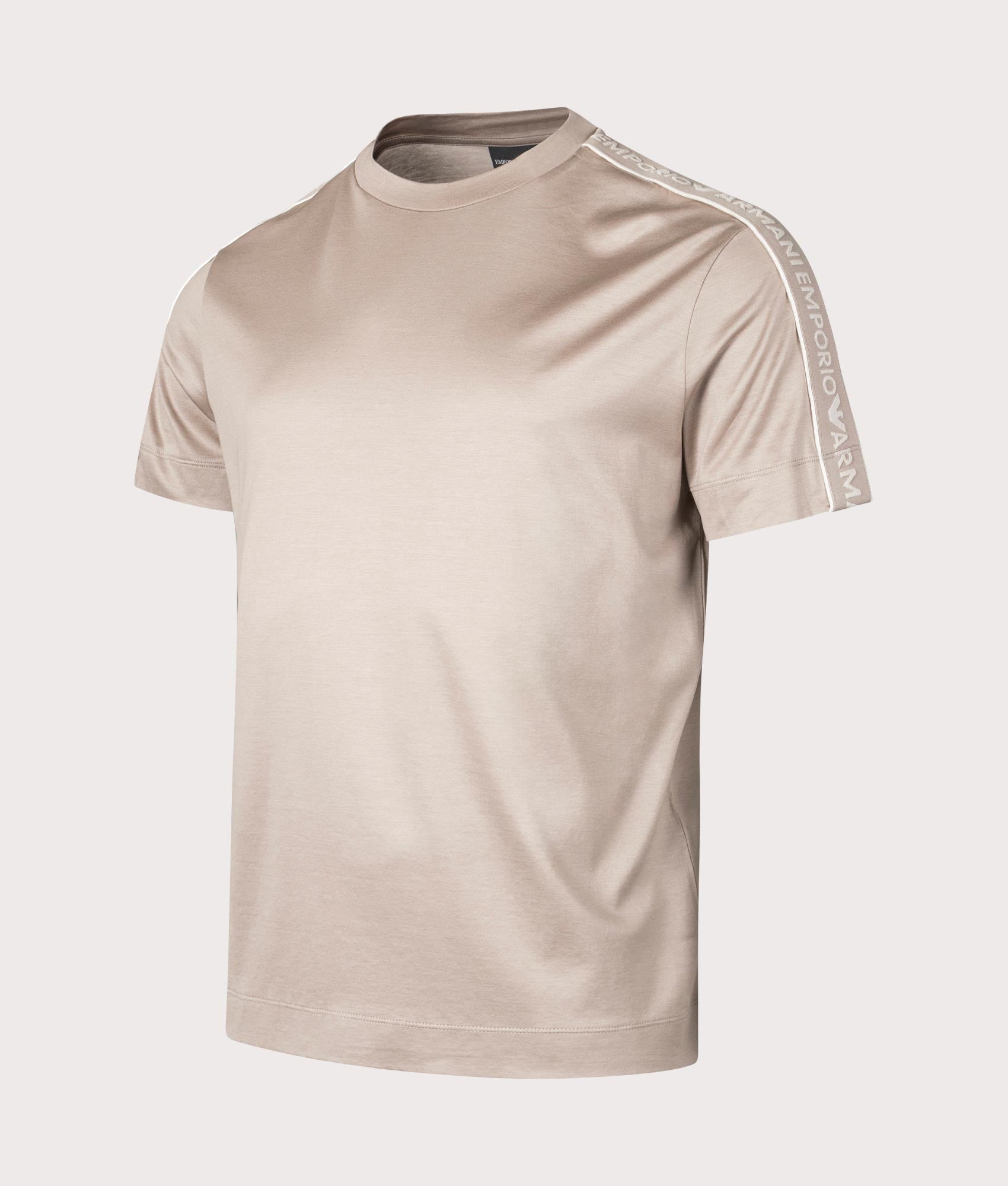 Tape logo T-Shirt in Moon Rock by Emporio Armani. EQVVS Side Angle Shot. 