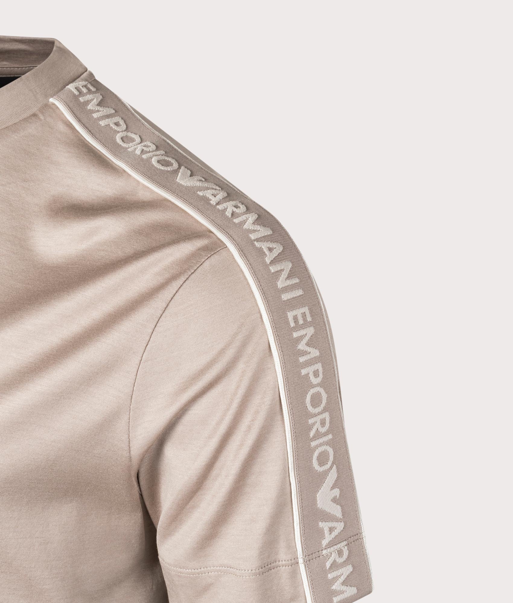 Tape logo T-Shirt in Moon Rock by Emporio Armani. EQVVS Detail Shot.