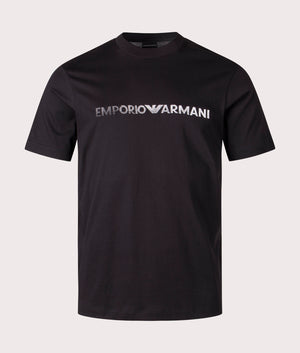 Embroidered logo T-Shirt in Drawing Black by. Emporio Armani. EQVVS Front Angle Shot.