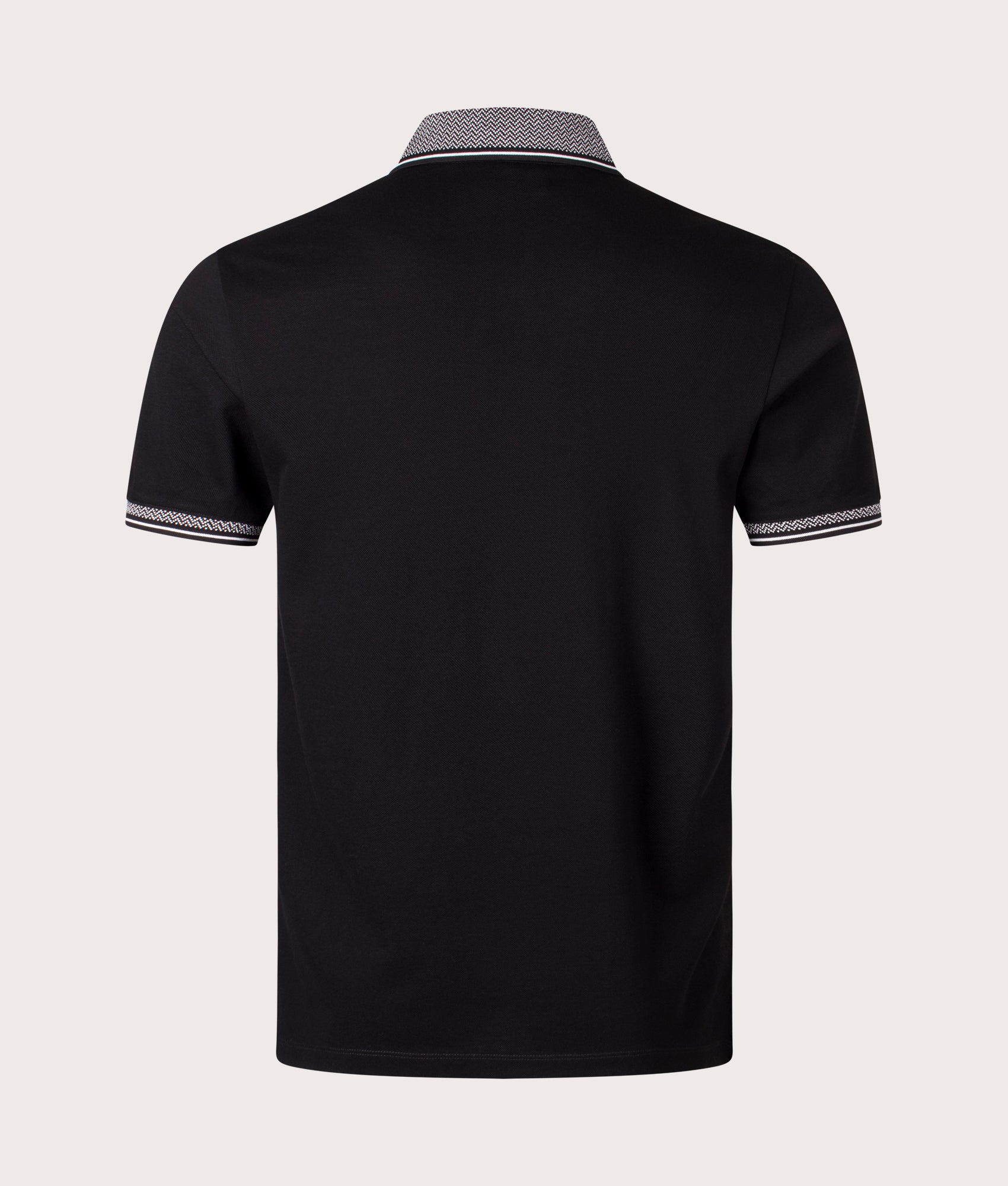 Contrast Collar Logo Polo Shirt in Black Updown by Emporio Armani. EQVVS Back Angle Shot.