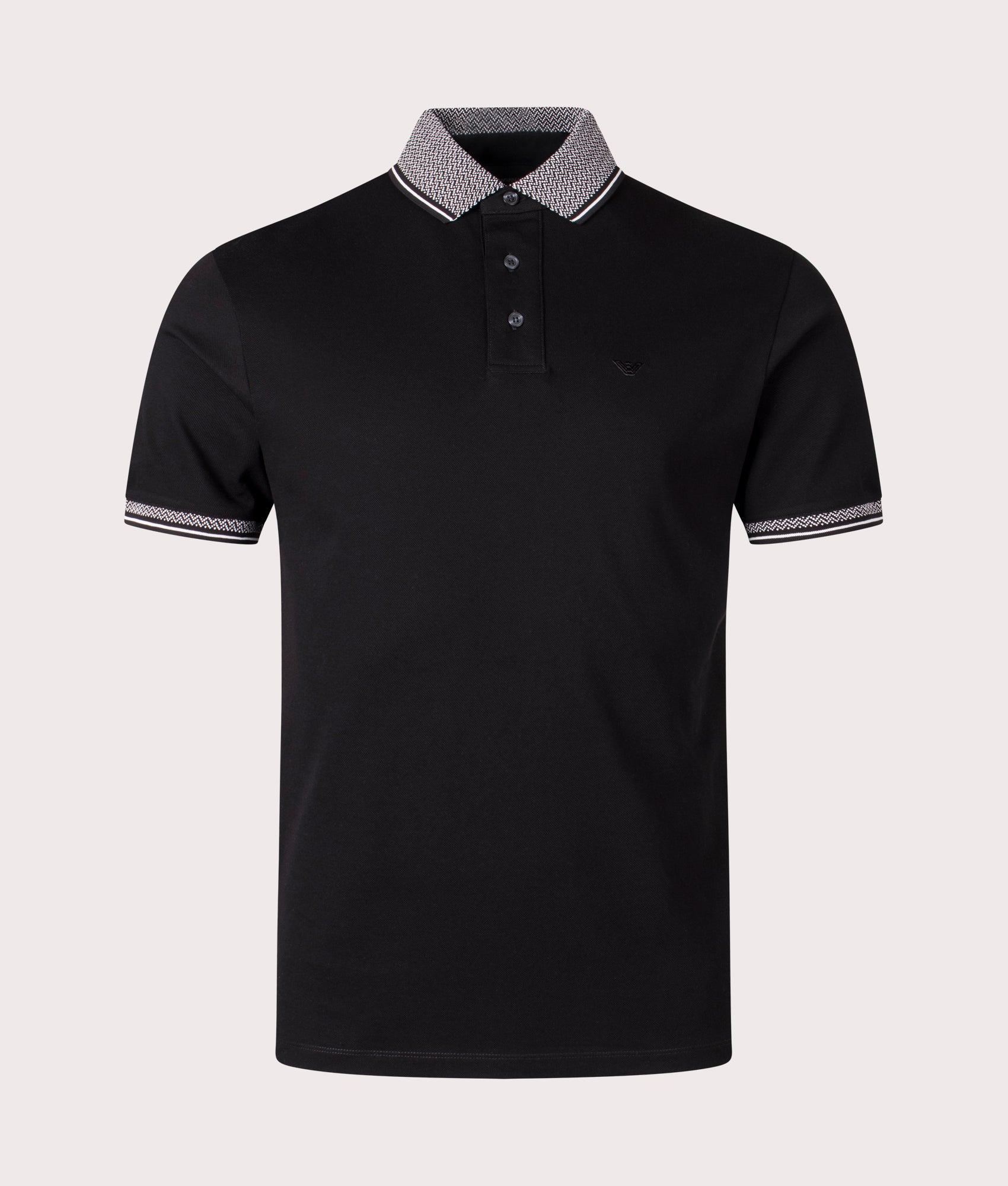 Contrast Collar Logo Polo Shirt in Black Updown by Emporio Armani. EQVVS Front Angle Shot.