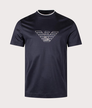 Logo Flock T-Shirt in Eagle Navy by Emporio Armani. EQVVS Front Angle Shot.