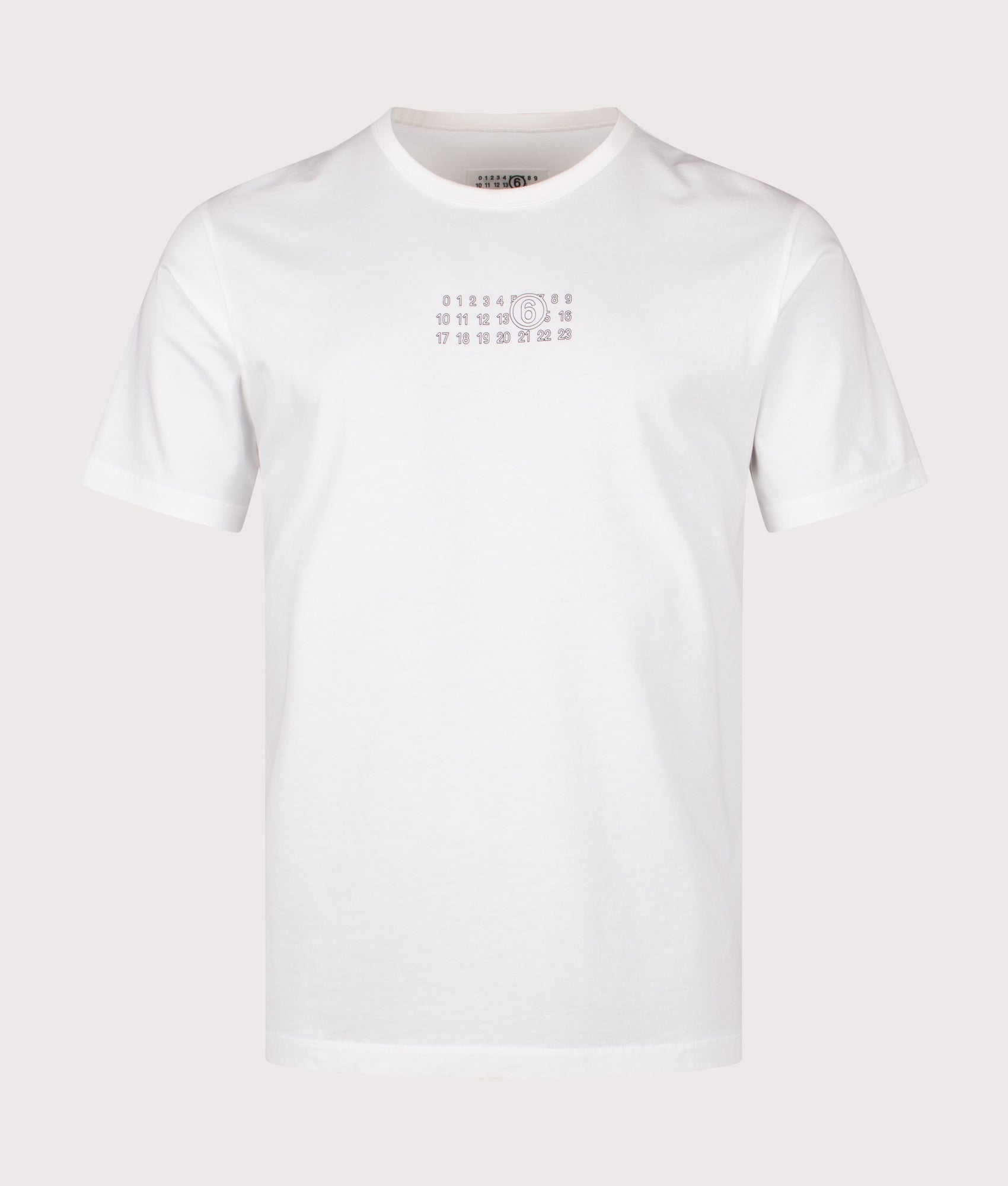 MM6 Maison Margiela Numeric T-Shirt in White at EQVVS Menswear. Front shot.