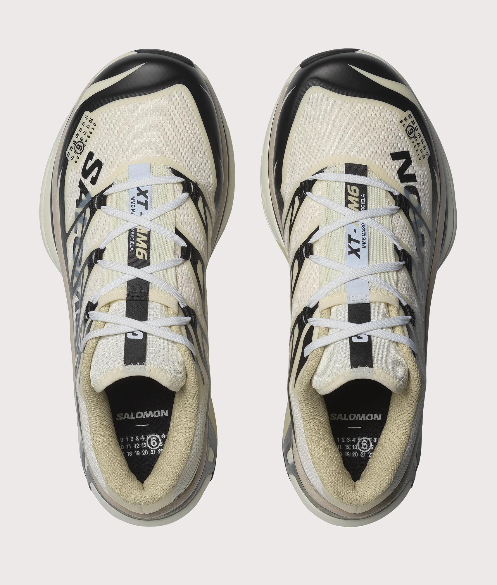 XT-MM6 / SALOMON in Vanilla Ice, Black and Green Haze at EQVVS Menswear. Above shot.