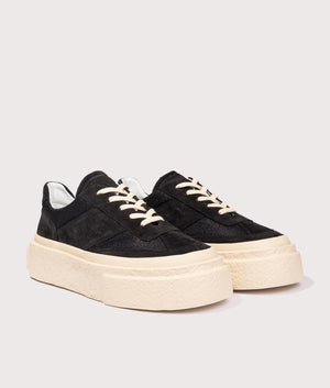 MM6 Platform Sneakers by MM6 in Black. Shot by EQVVS. Front detail shot.