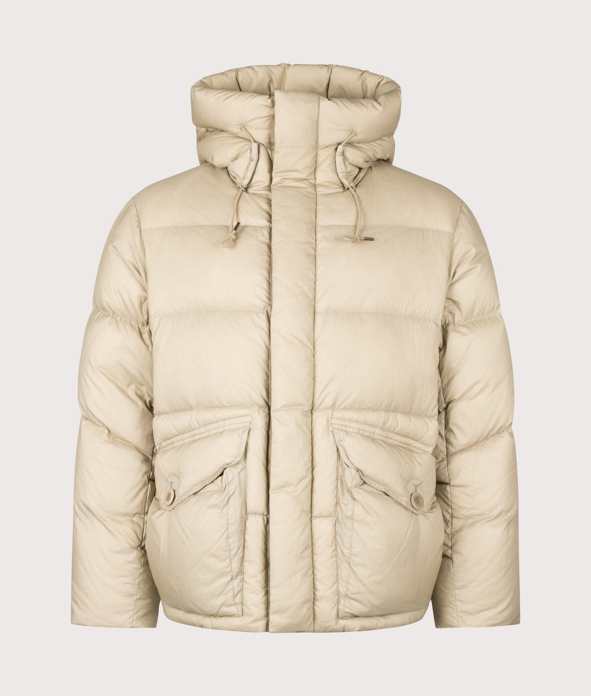 Ten c Relaxed Fit Bruning Down Parka in Pale Taupe at EQVVS Menswear. Front shot.