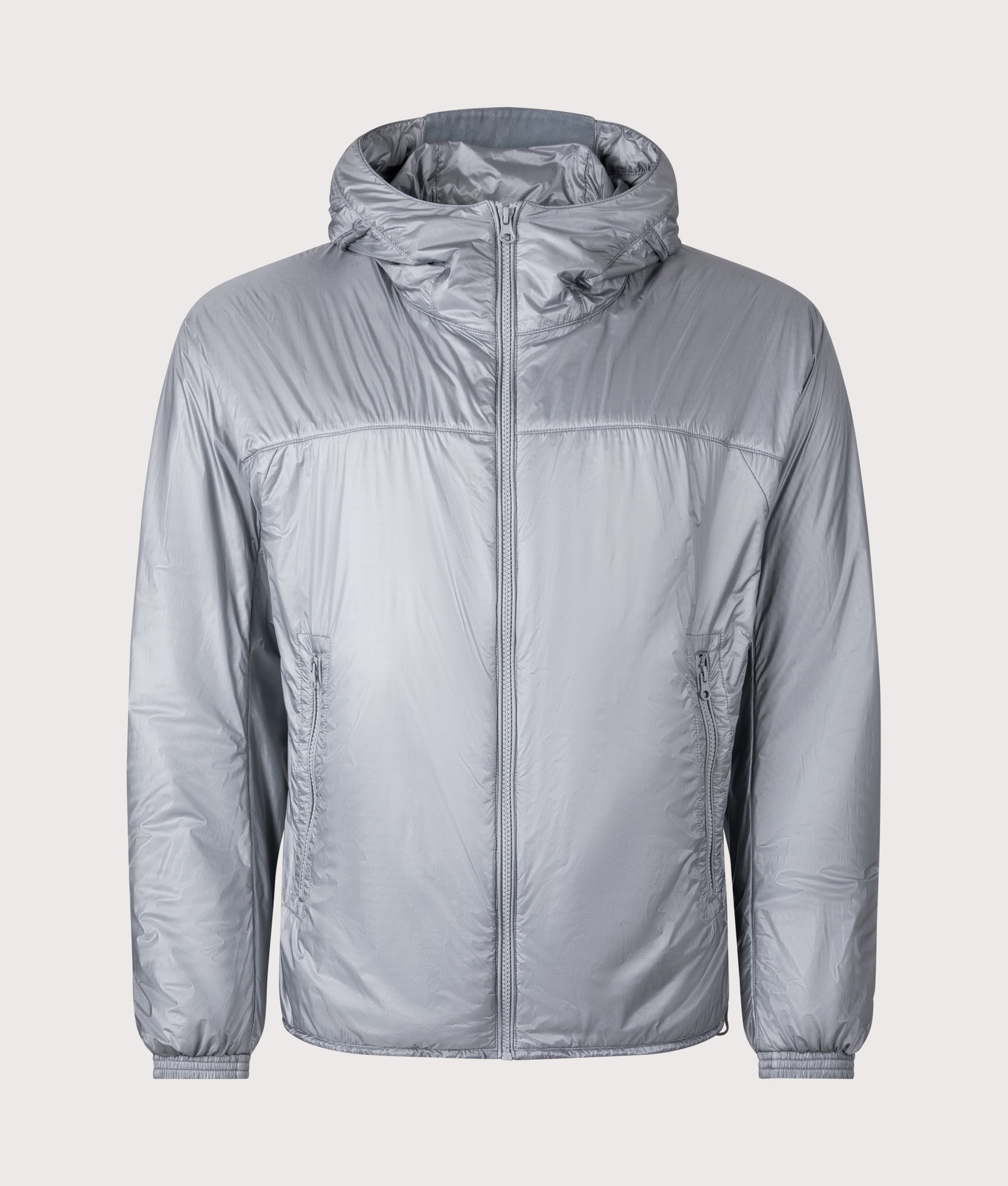 Ten c Piece Dyed Ripstop Primaloft Mid Layer Jacket in Quarry Grey at EQVVS Menswear. Front shot.