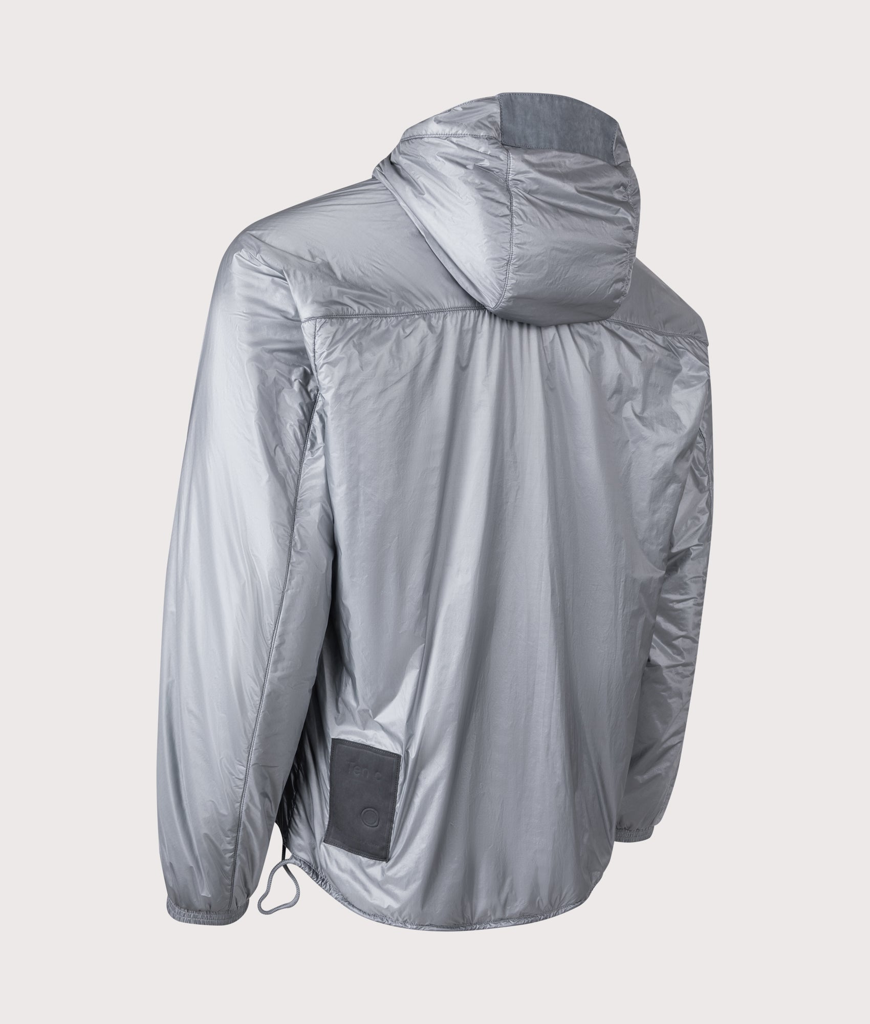 Ten c Piece Dyed Ripstop Primaloft Mid Layer Jacket in Quarry Grey at EQVVS Menswear. Angled back shot.